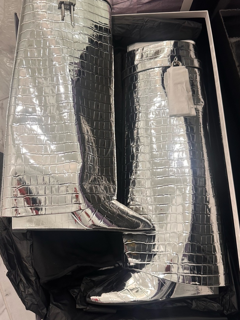 Givenchy silver shark lock boots